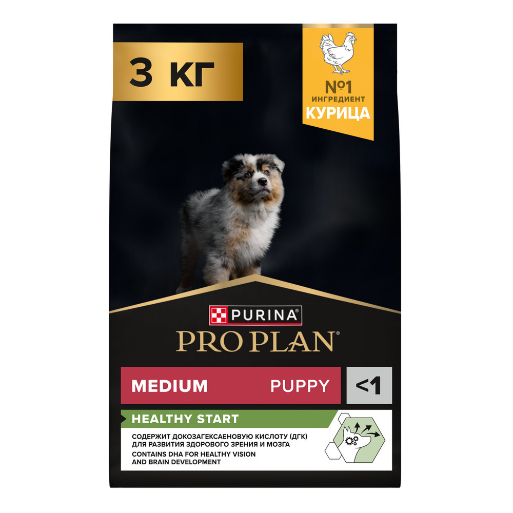 Сухой корм PRO PLAN для щенков средних пород, с курицей, 3 кг