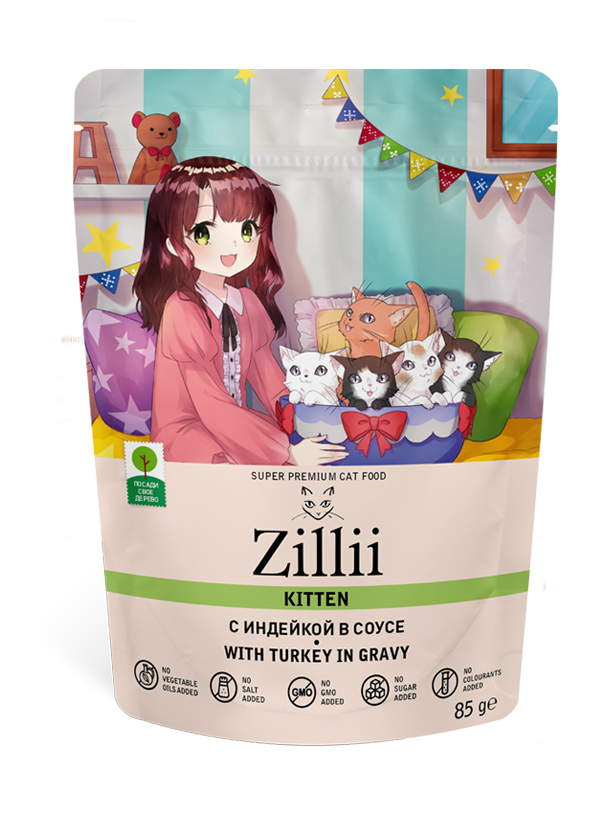 пауч ZILLII Kitten Turkey Индейка в соусе для Котят 85г