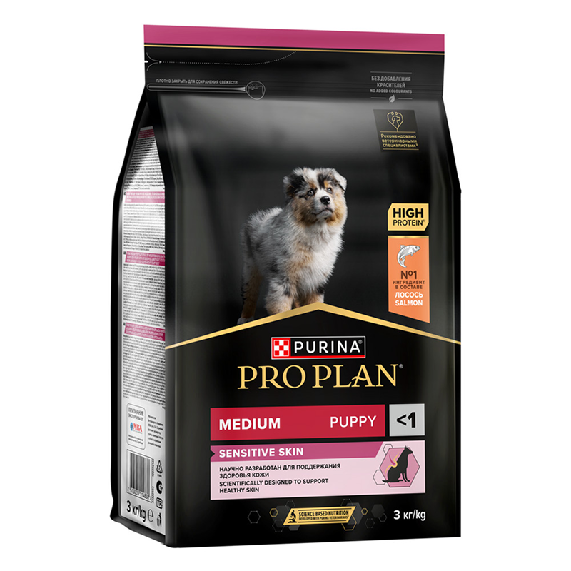 Сухой корм PRO PLAN Opti Derma для щенков средних пород при чувствительной коже, с лососем, 3 кг