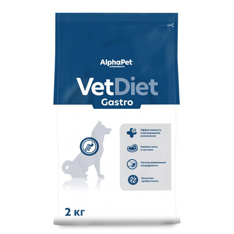 AlphaPet Vet Diet Dog Gastro 2кг для Собак при расстройствах пищеварения, в реабилитационный период