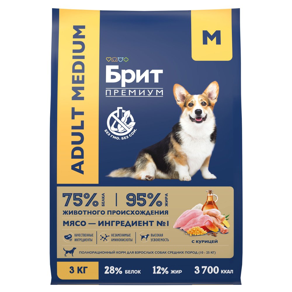Brit Premium Adult M для Взрослых Собак Средних Пород 3кг