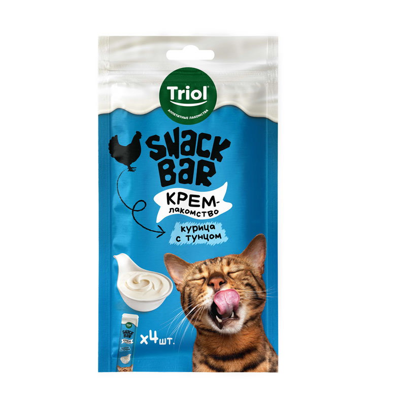 Лакомство SNACK BAR Нежный крем из Курицы с Тунцом для Кошек 10г*4шт
