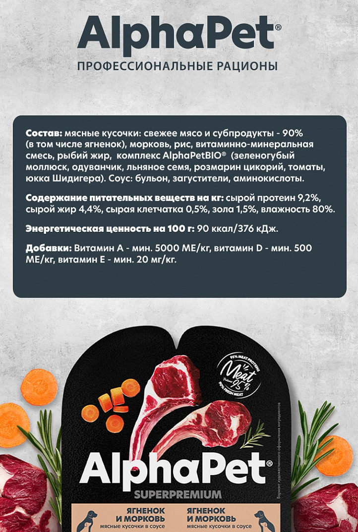 конс. AlphaPet Superpremium 100г для Щенков Ягненок и Морковь