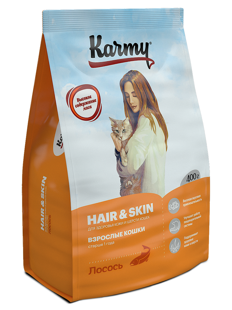 Karmy для Кошек хэйр и скин Лосось  400г