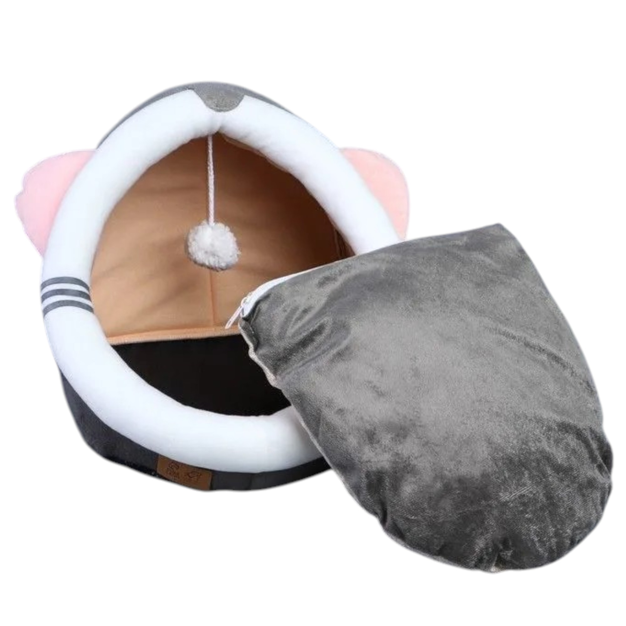 Домик лежанка TopPet Уют с ушками и мячиком серая 32*40*34