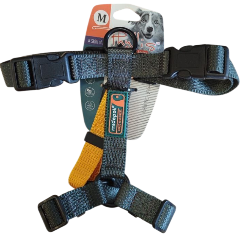 Шлейка MidePet "Design H" - M (стропа 2 см, грудь 40-60 см), зеленая с оранжевым