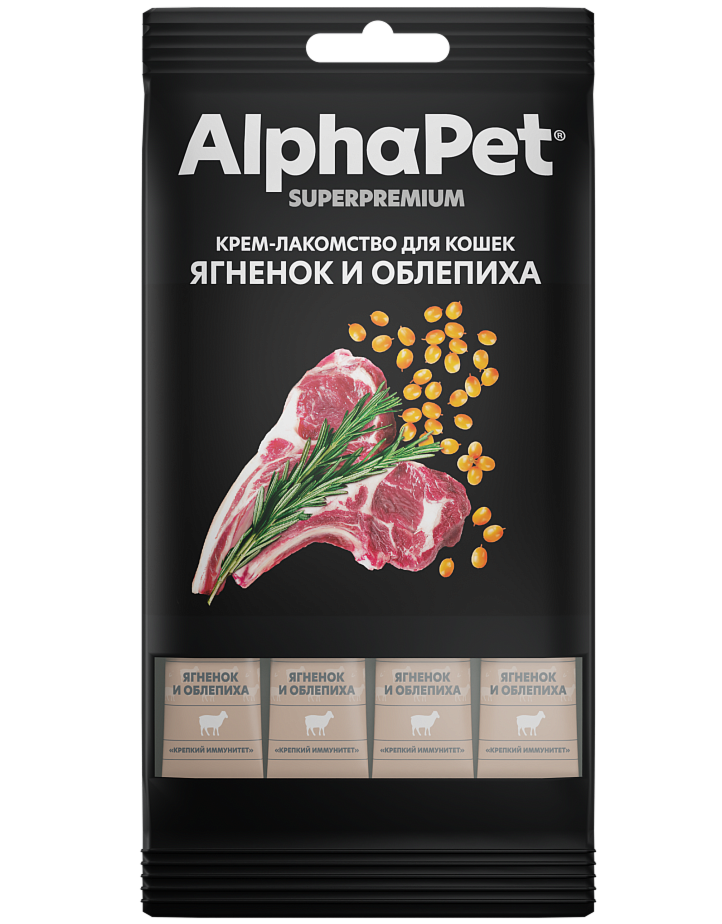 Крем-лакомство для Кошек AlphaPet Superpremium с Ягненком и Облепихой 48г