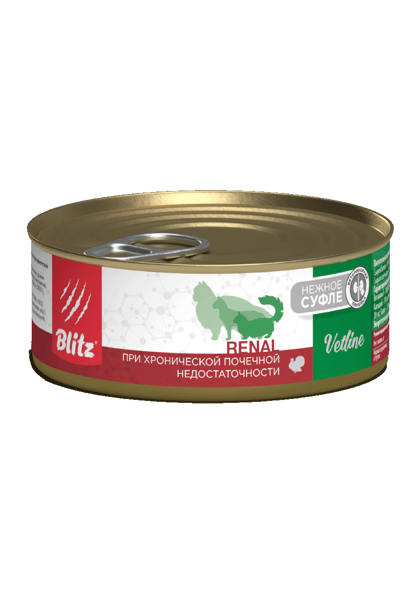 конс. Blitz Vetline Renal Cat паштет с индейкой для Кошек c заболеванием почек 100г