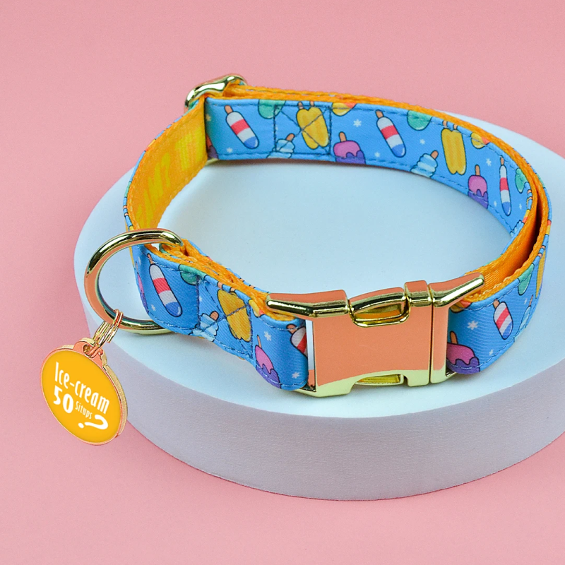 Ошейник MidePet "Color Blooming" S 1,5x20-30 см голубо-оранжевый с рисунком