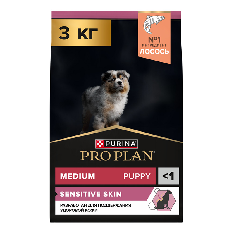 Сухой корм PRO PLAN Opti Derma для щенков средних пород при чувствительной коже, с лососем, 3 кг