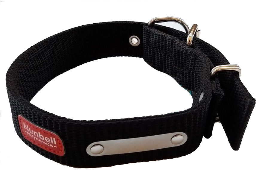 Ошейник Nunbell нейлон 38мм*60см двоиной c кольцом, черный