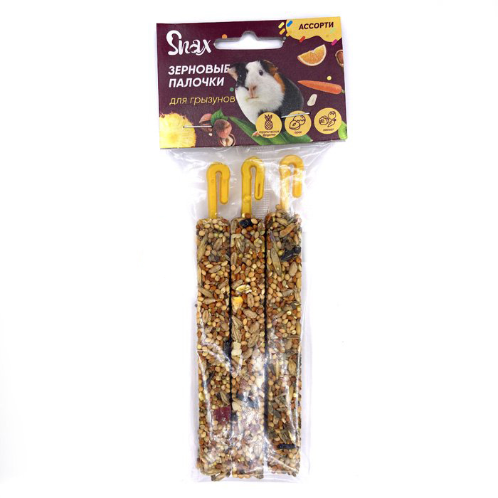 Палочки Зерновые Snax для Грызунов Ассорти (овощи, тропич.фрукты, орех) 3шт, 75г