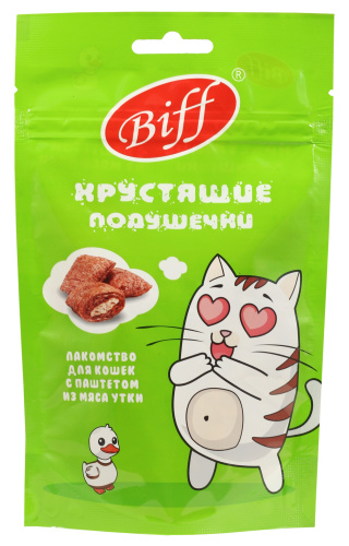 Лакомство Biff Хрустящие Подушечки с Паштетом из Утки для Кошек 60г