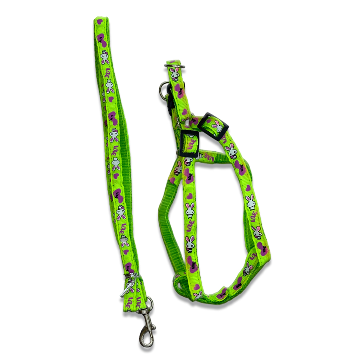 Комплект TopPet №10 Нейлон Поводок+Шлейка, Зеленый с рисунком