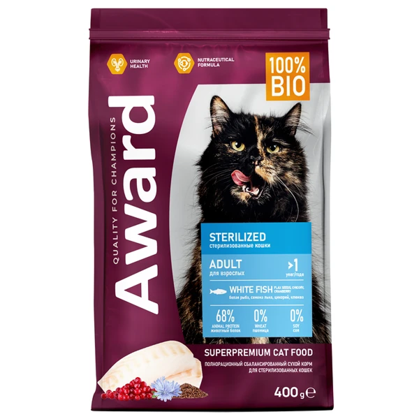 Award Sterilized для Стерилизованных Кошек с Белой Рыбой 400г