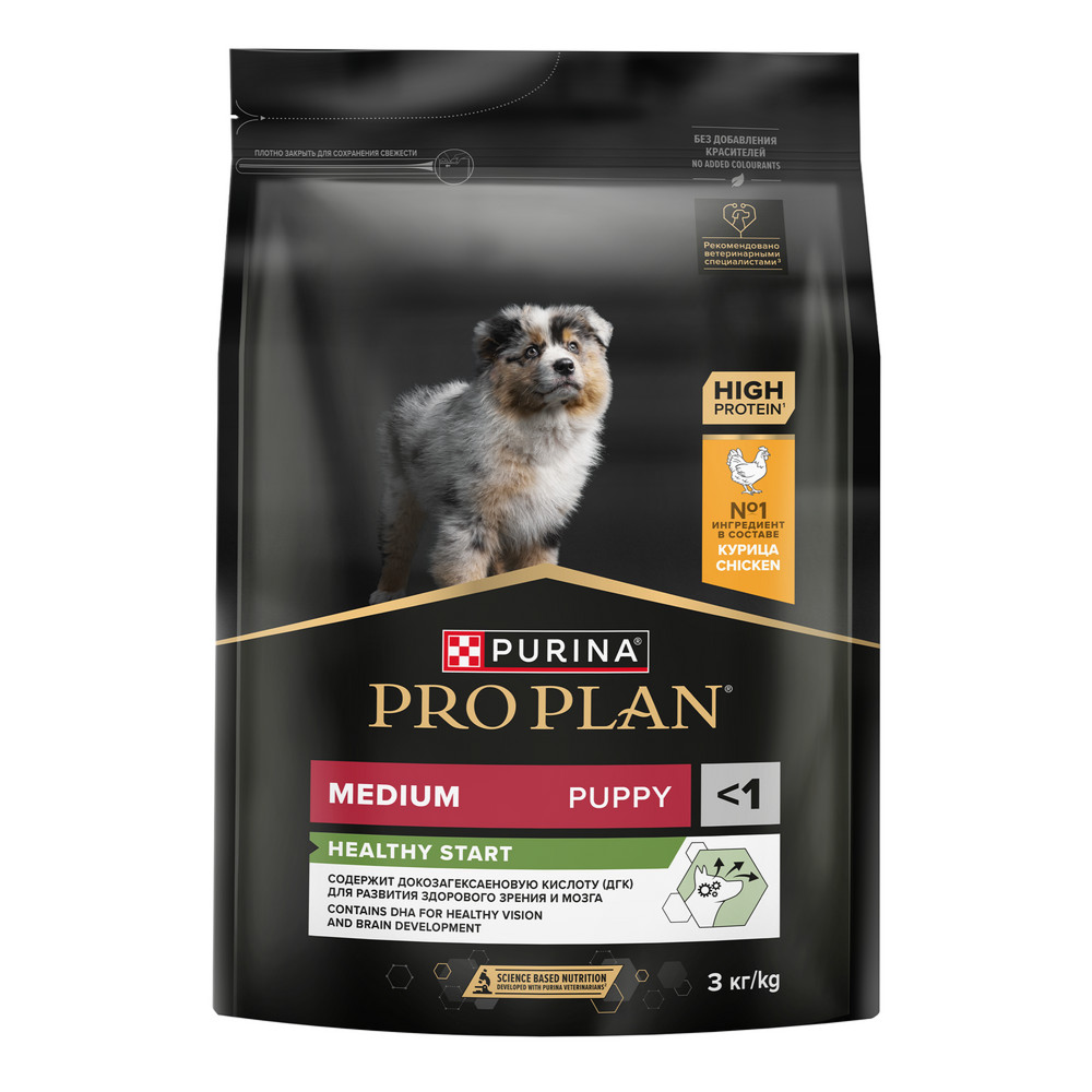 Сухой корм PRO PLAN для щенков средних пород, с курицей, 3 кг