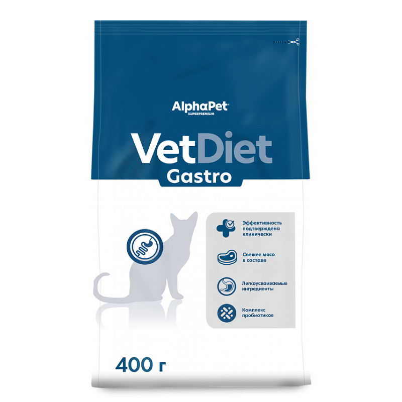 AlphaPet Vet Diet Cat Gastro 400г для Кошек при расстройствах пищеварения, в реабилитационный период