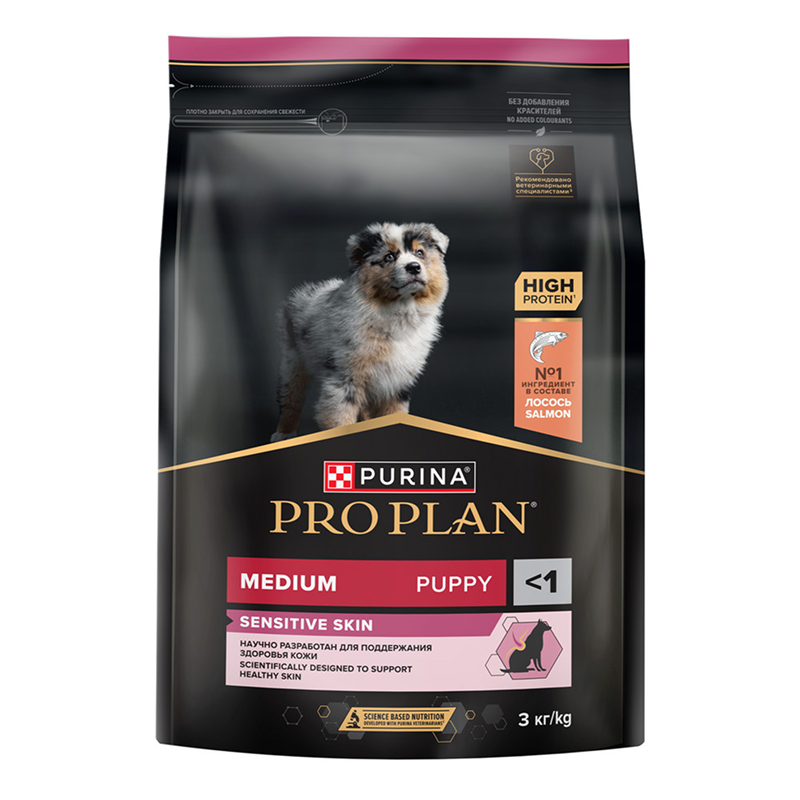 Сухой корм PRO PLAN Opti Derma для щенков средних пород при чувствительной коже, с лососем, 3 кг