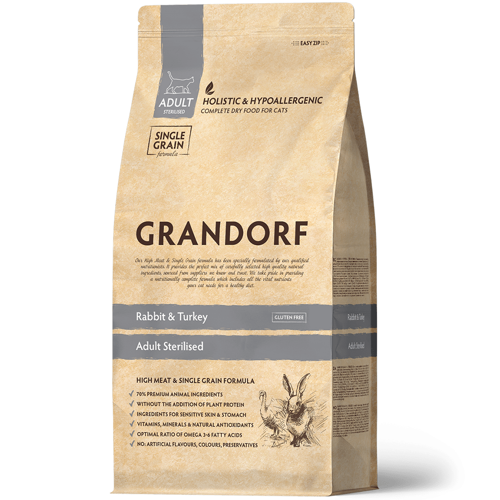 Grandorf STERILISED для Стерилизованных Кошек Кролик с рис 8кг