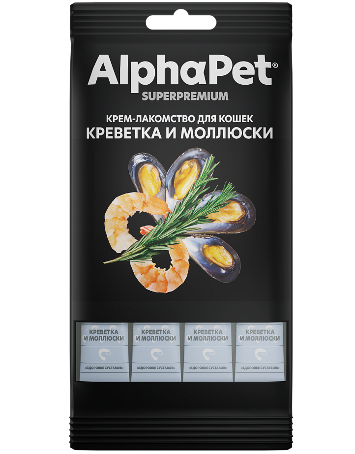 Крем-лакомство для Кошек AlphaPet Superpremium с Креветкой и Моллюсками 48г