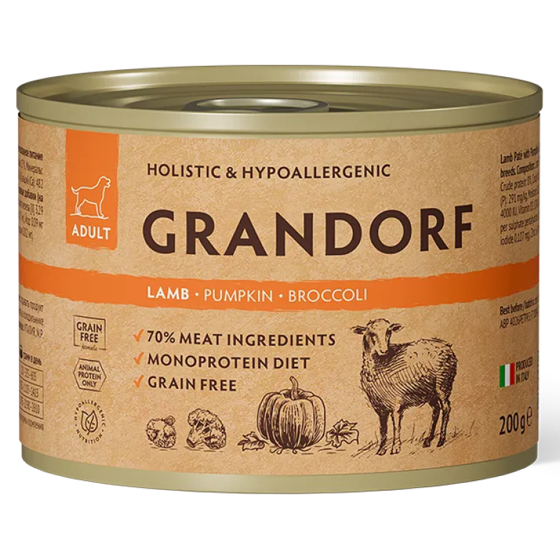 конс. Grandorf для Собак Паштет из ягненка с тыквой и брокколи 200г