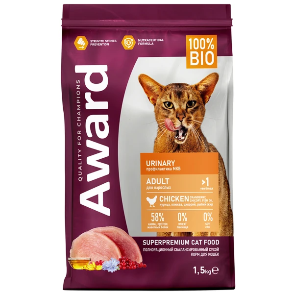 Award Urinary для Кошек для профилактики МКБ с Курицей 1,5кг