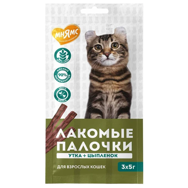 Лакомые палочки Мнямс для Кошек из Цыпленка и Утки 3х5г