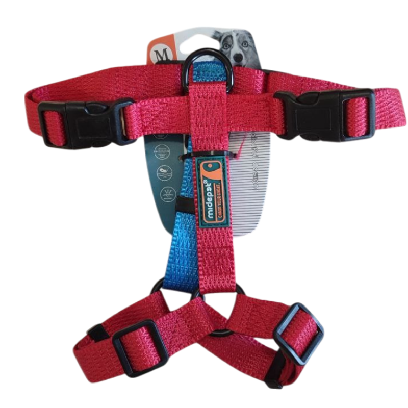 Шлейка MidePet "Design H" - M (стропа 2 см, грудь 40-60 см), красная с голубым