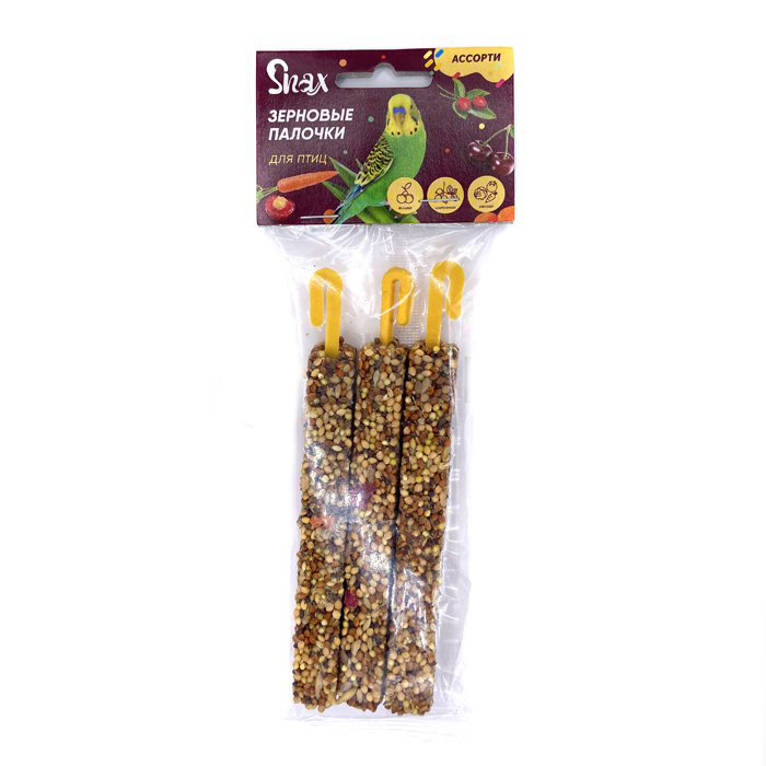 Палочки Зерновые Snax для Птиц Ассорти (вишня, шиповник, овощи) 3шт, 75г