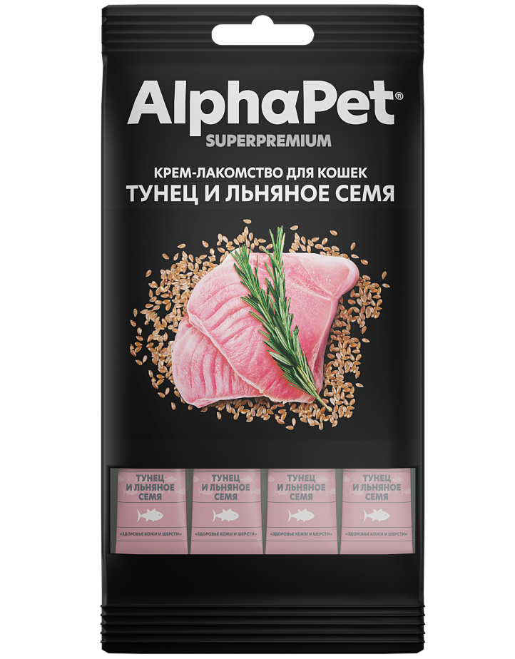 Крем-лакомство для Кошек AlphaPet Superpremium с Тунцом и Льняным Семенем 48г