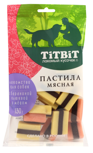 Лакомство TitBit Пастила мясная с Бараниной, Клюквой и Медом для Собак 130г