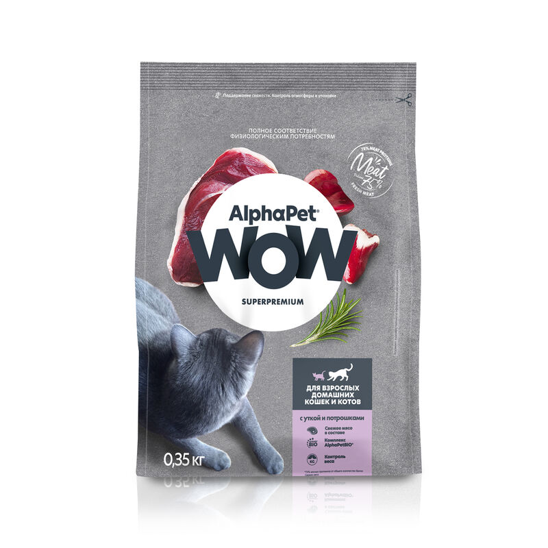 AlphaPet WOW 350г для домашних Кошек с Уткой и потрошками
