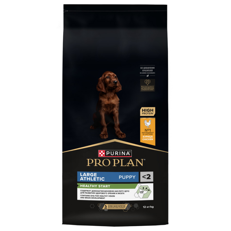 Сухой корм PRO PLAN HEALTHY START для щенков крупных пород с атлетическим телосложением, c курицей, 12 кг