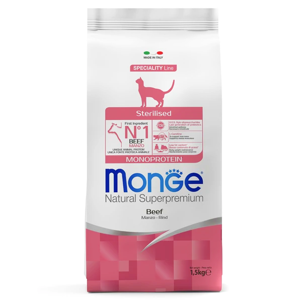 Monge Cat Monoprotein Sterilized для Стерилизованных Кошек 1,5кг с Говядиной