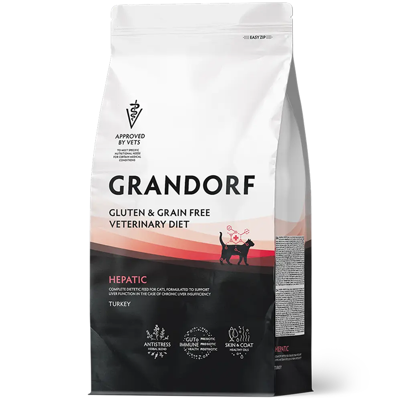 Grandorf Veterinary Diet Cat Hepatic 2кг для Кошек, для поддержания функции печени при ХПН