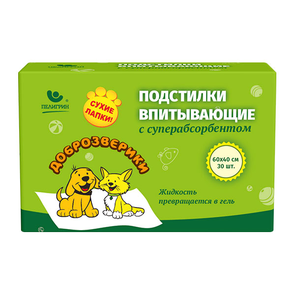 Пеленки Доброзверики (Пелигрин) Гелевые 60х40см 30шт