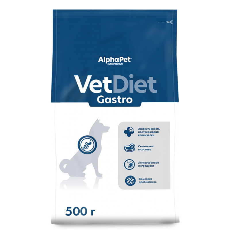 AlphaPet Vet Diet Dog Gastro 500г для Собак при расстройствах пищеварения, в реабилитационный период