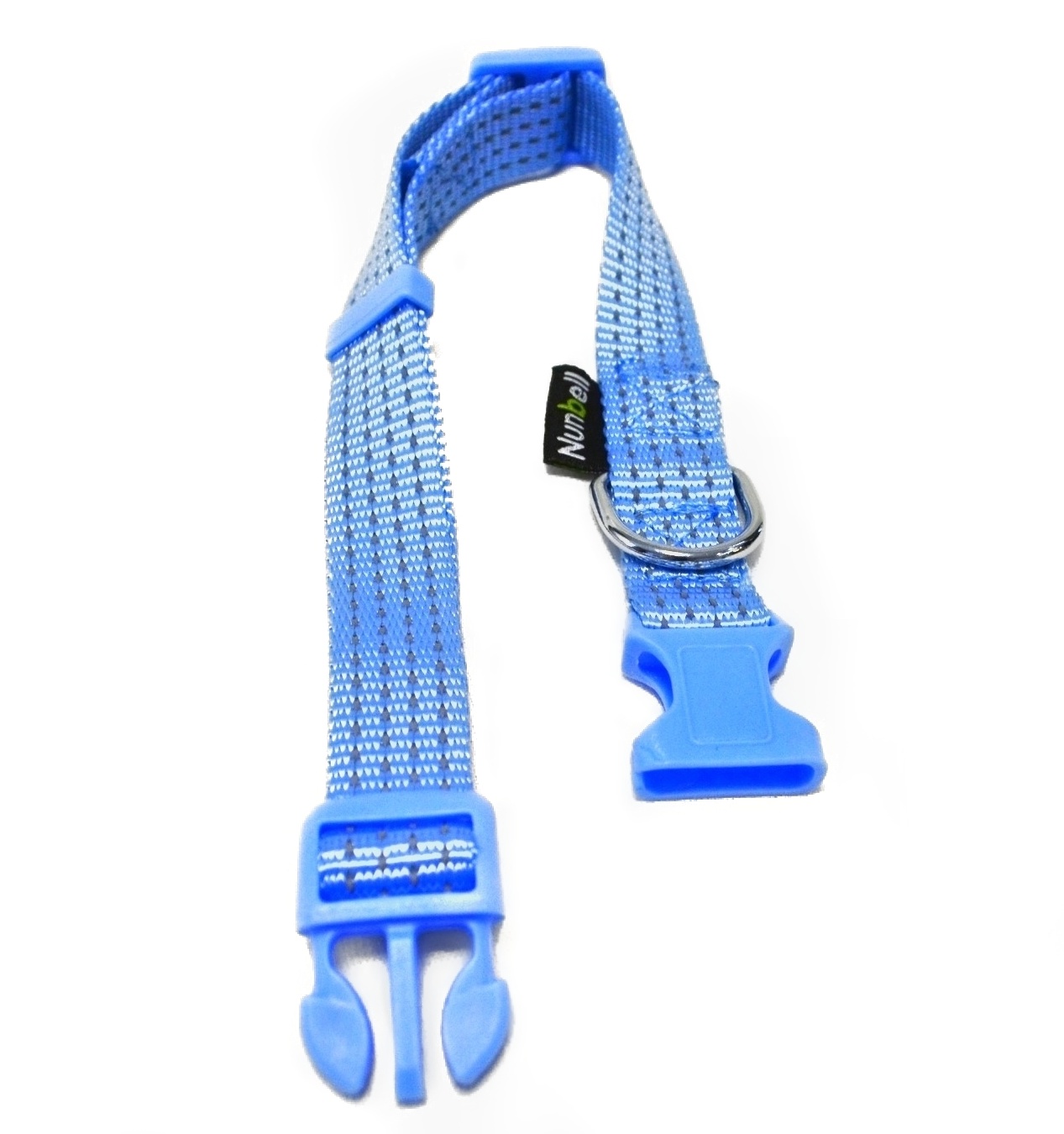 Ошейник Nunbell нейлон 15мм*44см Голубой со светоотражающей нитью