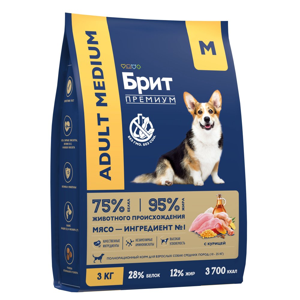 Brit Premium Adult M для Взрослых Собак Средних Пород 3кг