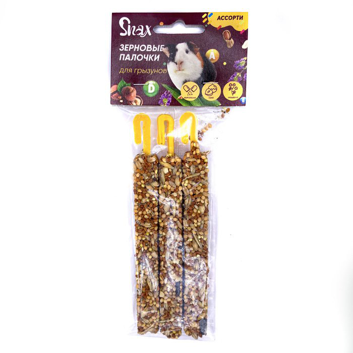 Палочки Зерновые Snax для Грызунов Ассорти (витам. и минер., люцерна, орех) 3шт, 75г