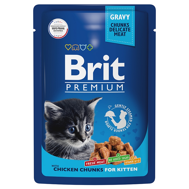 пауч Brit Premium для Котят Цыпленок в соусе 85г