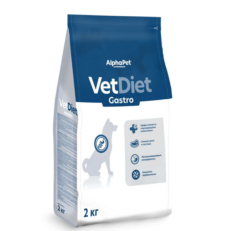 AlphaPet Vet Diet Dog Gastro 2кг для Собак при расстройствах пищеварения, в реабилитационный период