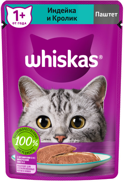 Whiskas пауч Мясной паштет из Индейки и Кролика