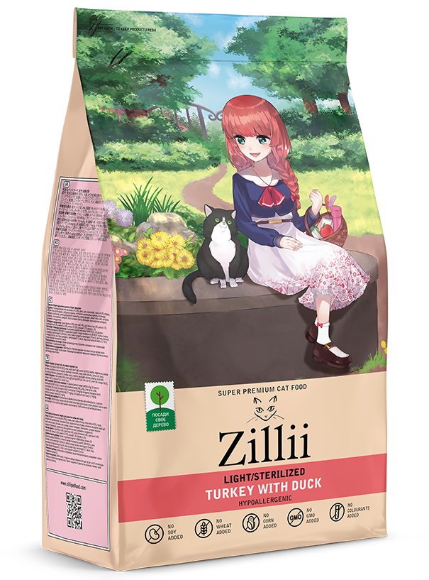 ZILLII Light/Sterilized Cat для Кошек с избыточным весом и стерилизованных 400г Индейка с Уткой