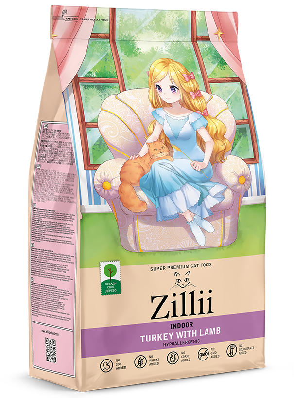 ZILLII Indoor Adult Cat для Кошек живущих в помещении 2кг Индейка с Ягнёнком