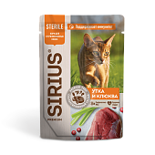 пауч SIRIUS для Стерилизованных Кошек, кусочки в соусе Утка с Клюквой 85г