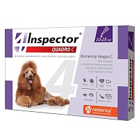 Капли Инспектор Квадро С для Собак 10-25кг от внешних и внутренних паразитов