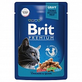 пауч Brit Premium для Кошек Цыпленок и Перепелка в соусе 85г