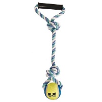 Веревка TopPet 40см с двумя узлами цветная с мячом и ручкой