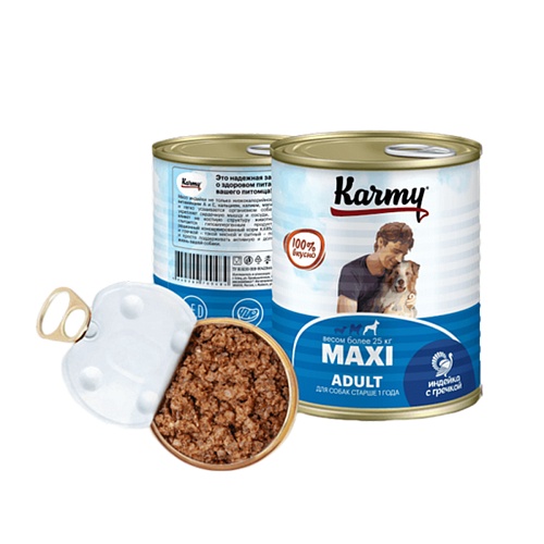 конс. KARMY для взрослых собак крупных пород с индейкой и гречкой 850г